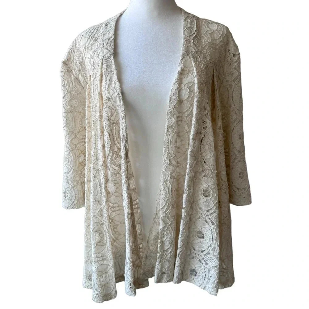 Anthropologie Solitaire Ravi Khosla Cotton Crochet Lace Open Jacket size L